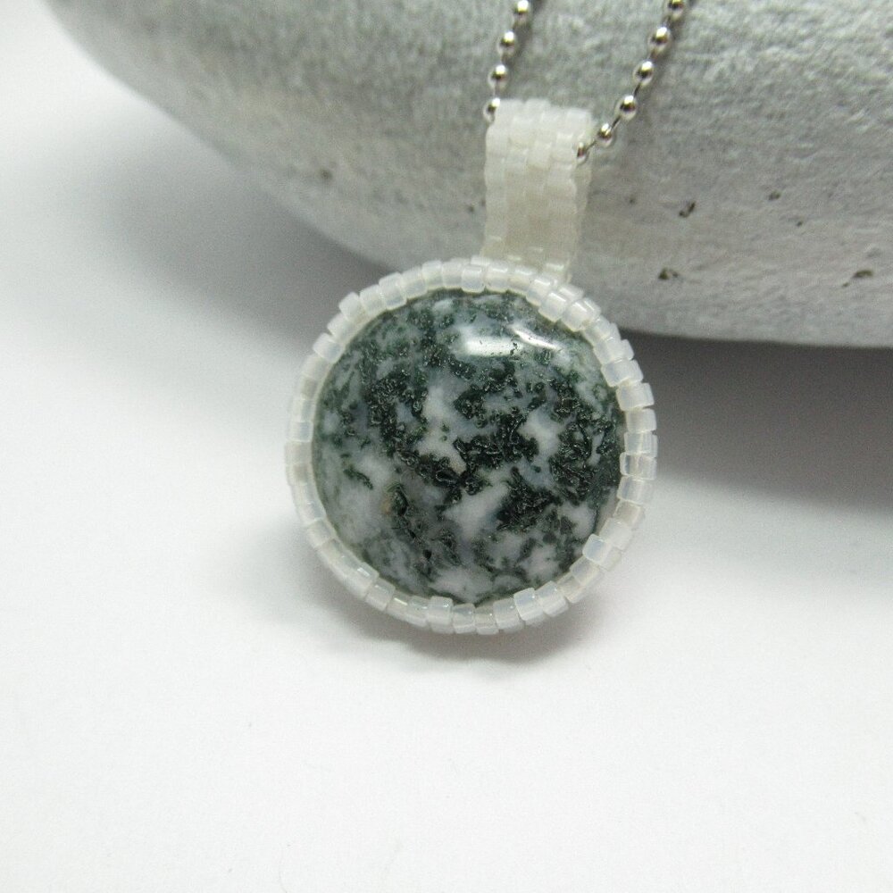 Moss Agate handwoven pendant